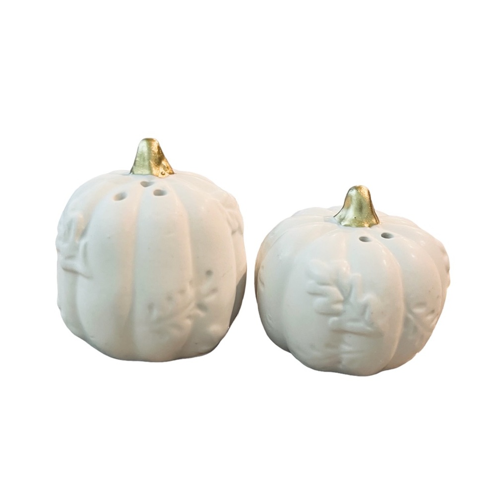 Rye & Ribbon Ceramic Pumpkin Salt Pepper Shaker Set Matte White